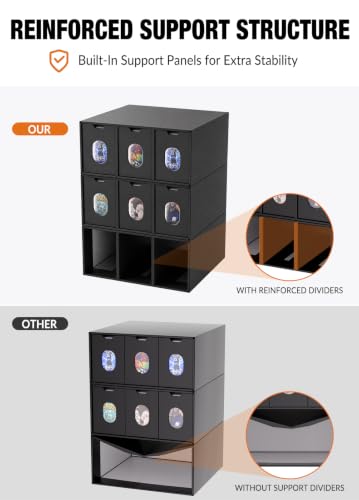 Topload Storage Drawer Organizer, Stackable Cardboard Trading Card Storage Box with Clear Viewing Window, Labels & Sorting Cards for Sports Cards, Baseball Cards and TCG Collections (9 Drawers)