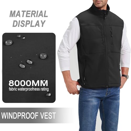 XinYangNi Men's Lightweight Softshell Golf Running Vest Outerwear Zip Up Fleece Lined Windproof Sleeveless Jacket for Hiking - color: Black, size: X-Large
