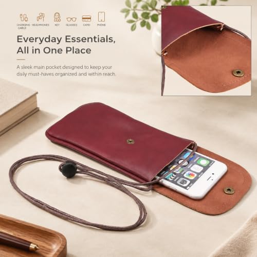 Cell Phone Neck Pouch, PU Leather Carrying Bag with Credit Card Holder Adjustable Strap, Small Travel Purse for iPhone 11 XR XS Max SE 8 7 6 Plus, Galaxy S10 S7 Edge A10 J7, Moto G6 (Red) - color: 01 Red
