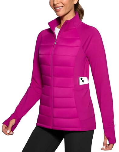 G Gradual Women's Running Fleece Lined Jackets 6 Pockets Lightweight Water Resistant Puffer Jacket for Hiking Travel - color: Rose, size: X-Small