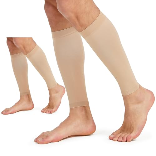 MGANG Plus Size 3XL Calf Compression Sleeve, (2 Pairs) 20-30mmHg Leg Compression Socks, Unisex for Pain Relief, Swelling, Edema, Maternity, Varicose Veins, Shin Splint, Nursing, Travel, Beige - color: 1 Pair Beige + 1 Pair Beige, size: 3X-Large (2 Pair)