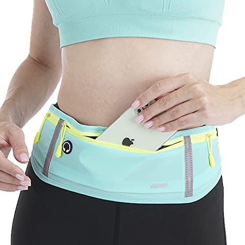 USHAKE Slim Running Belt, Bounce Free Fanny Pack Phone Holder - color: Mint blue