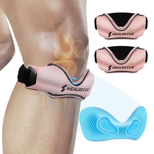 Healrecux Patellar Tendon Support Strap, Silicone Patella Knee Strap, Non-Slip Patella Stabilizer Knee Band for Jumpers Knee, Tendonitis, Basketball, Volleyball, Squats - Pink 2 Pack - color: Pink