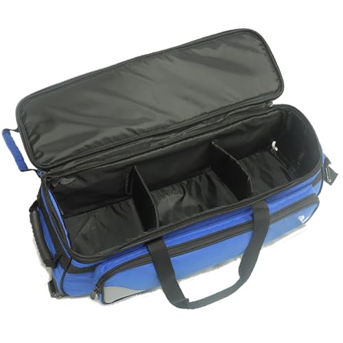 Pyramid Path Triple Tote Roller Plus Bowling Bag with Detachable Shoe Bag (Fits US Mens Size 15), Accessory and Side Pocket, Lightweight Travel Design - color: Silver/Royal Blue