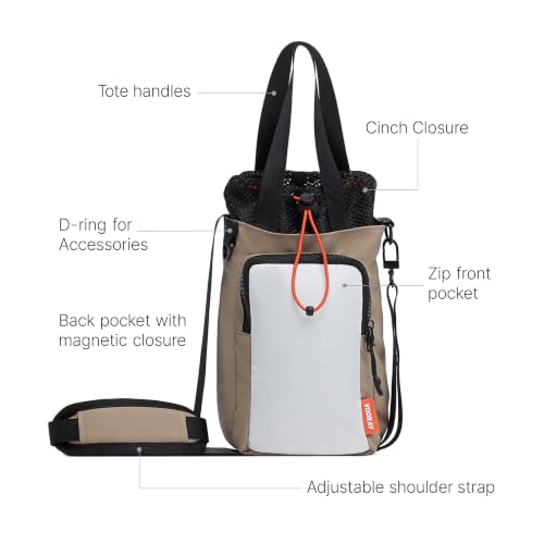 VOORAY Hydration Sling 4L Water Bottle Holder with Strap, Phone Pocket, Detachable Strap & Tote Handles - color: Camel Color Block