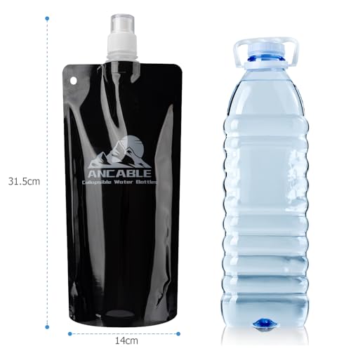 Ancable 17oz Collapsible Water Bottles, 6-Pack Reusable Travel Foldable Water Bottles for Hiking Camping Running Bike, BPA-Free Water Bottle - color: Black x 6, size: 17 Ounces