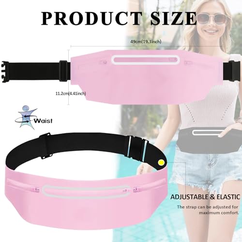 Fanny Packs for Women,Waterproof Fanny Pack for Men,Adjustable Running Belt Waist Pack Slim Expandable Pocket Belt Bag,iPhone Running Holder Cell Phone Elastic Waist Pouch Bag Light Pink - color: 03-Pink with 3 Pockets
