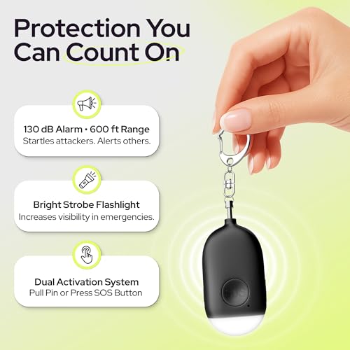 Weten Rechargeable Personal Alarm Keychain - 130dB Siren & LED Light - 2 Pack Personal Safety Alert for Women to Carry - Panic Button Alarm for Security - Rape Whistle for Self Defense (Black&Pink) - color: H - Black&Pink