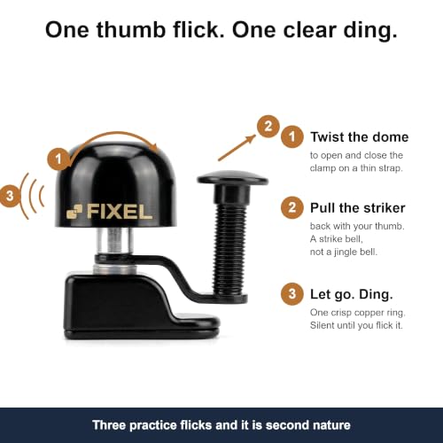 Fixel Clip-On Running Bell for Runners, Hands-Free Wearable Trail Bell for Hydration Vest or Wrist Strap, Loud Clear Ding, Ultralight Copper & Aluminum