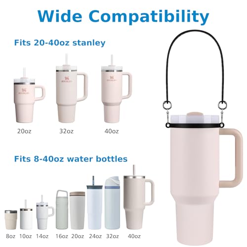 Accmor Water Bottle Handle, Silicone Water Bottle Sling, Water Bottle Carrier Holder with Strap and Boot Compatible with Stanley Cup Accessories - color: black