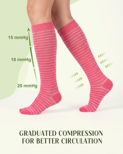Bamboo Viscose Compression Socks|4Pairs 15-20mmHg Knee High Socks - color: Pink, size: Large-X-Large