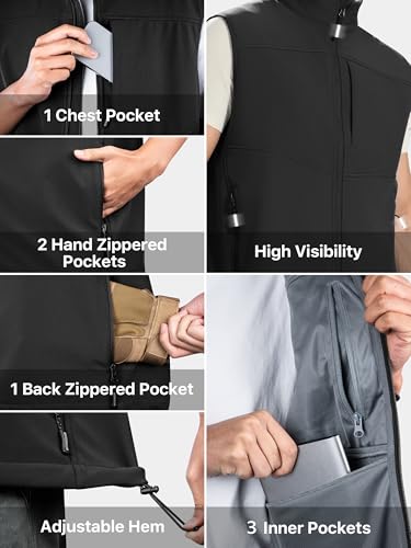 FREE SOLDIER Men's Lightweight Golf Vest Outerwear Windproof Sleeveless Softshell Jacket Running Vest - color: Black, size: XX-Large