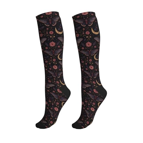 Witchy Moth Compression Socks For Women Men - color: Mystic Moth Floral