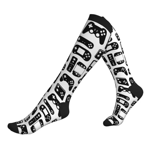 Compression Socks Knee High Circulation Support Socks For Women Men Athletic Running Hiking Cycling - color: Video Game Controller