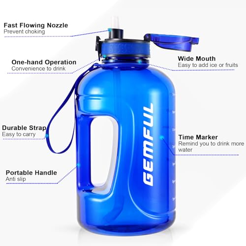 GEMFUL 3L Water Bottle with Straw & Handle BPA-Free Gym Jug (Royal Blue) - color: Royal Blue, size: 3 L