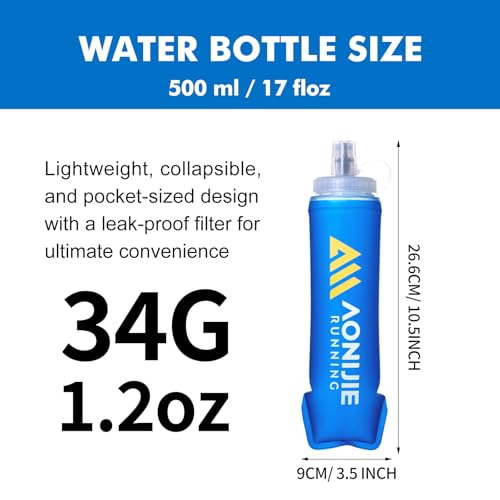 AONIJIE Running Water Bottle 2PCS Soft Flask - size: 2Pack-500ml