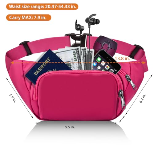 Large Fanny Pack for Women Men - Syican Waist bag with 3-Zipper Pockets - color: Rose