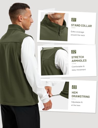 MAGCOMSEN Men's Softshell Golf Vest Outerwear Lightweight Fleece - color: Army Green, size: XX-Large