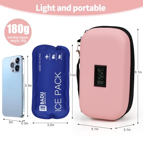 Insulin Cooler Travel Case TSA Approved Refrigerated Medicine Cooler for Travel w/Thermometer Temperature Diabetic Travel Case w/2 Reusable Ice Packs for Daily Life Trip, Pink - color: Pink