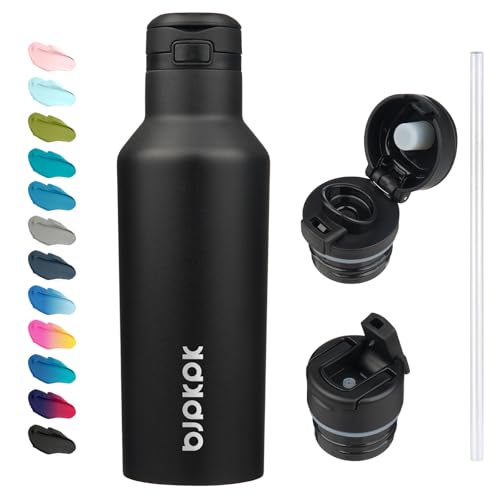 BJPKPK 17oz Insulated Thermal Water Bottle, Straw & Handle, Stainless Steel - color: Black, size: 17 Ounces