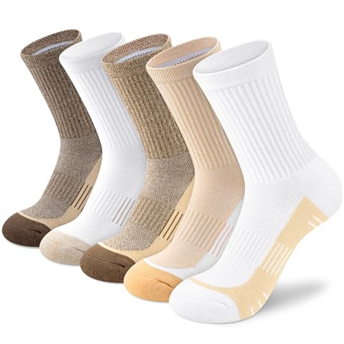 cuangya Women Crew Socks Athletic Cushioned Running Hiking 3-5 Pairs - color: 5 Pairs Spliced Tan, size: 8-10