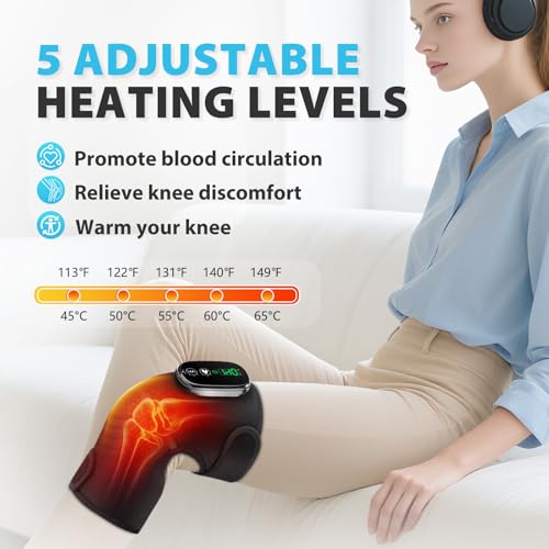 Cordless Heated Knee Massager for Pain Relief, FSA Eligible HSA 2026 Upgrade 4-Motor Full-Coverage Vibration & Heat, XL Heating Knee Brace for Targeted Pain Relief in Knee, Shoulder & Elbow, 5 Heat Levels & 5 Massage Modes