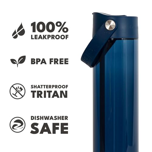 Elemental Splash 26oz Tritan Plastic Reusable Water Bottle w/Straw & Strap - color: Navy Blue, size: 26 Ounces