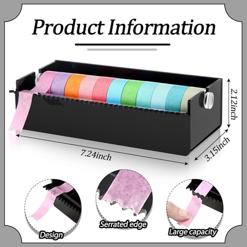 Faccito Acrylic Washi Tape Dispenser Desktop Masking Tape Holder 7 in Sticker Roll Cutter Organizer Desktop Cutting Machine for Home Office School (Only Dispenser)