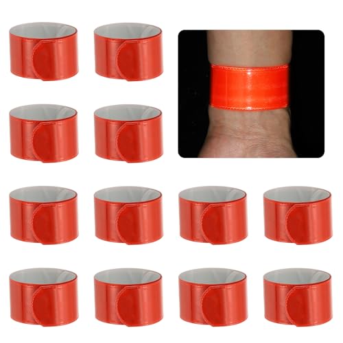 PATIKIL 22cm/8.7in Reflective Bands, 12pcs Reflective Arm Bands Straps Wrist Reflective Running Gear Safety Reflective Straps Bracelets High Visibility for Night Walking Bicycle - color: Red