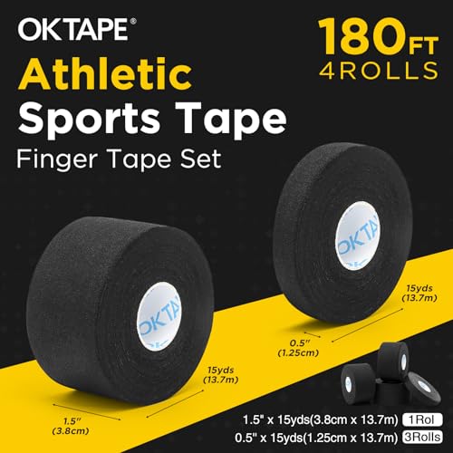 OK TAPE Athletic Tape Finger Tape 3 Rolls 1.5" x 15yds and 1 Roll 0.5in x 15yds - color: Black, size: 1.5" x 15yards-3rolls and 0.5in x 15yards-1rolls