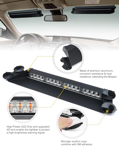 LUMENIX LED Emergency Dash Strobe Lights Bar w/Controller Windshield Visor Safety Warning Traffic Caution Lightbar Deck Split Flashing Light for Construction Vehicles Work Trucks Pickup - Amber