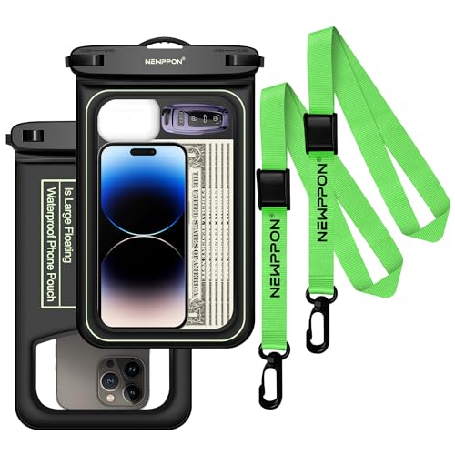 10.5" Large Floating Waterproof Phone Pouch - 2 Pack Float Clear Cell Holder Protector with Lanyard - Universal Floatable Water Proof Dry Bag for iPhone Samsung Galaxy for Beach Swimming Pool - color: 2 Pack Large Black
