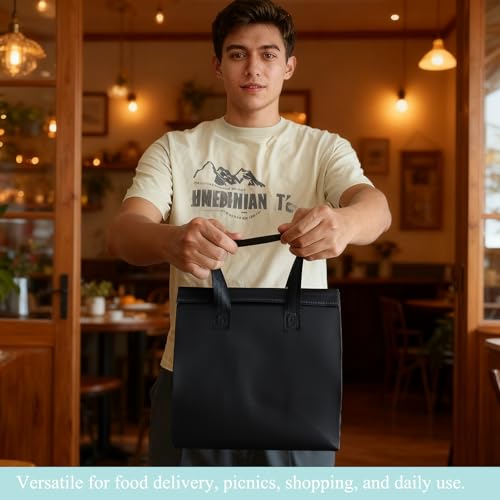 12Pcs Insulated Take Away Bags Disposable Cooler Bag Thermal Lunch Grocery Take Out Bags for Coffee Milk Tea Hot Cold Drink Fresh Food Delivery - color: Black, White, Brown, Matcha, size: 9.45"(H) x 9.45"(L) x 5.91"(W)