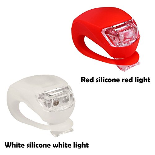 Malker Bicycle Light Front and Rear Silicone LED Bike Light Set - Bike Headlight and Taillight,Waterproof & Safety Road,Mountain Bike Lights,Batteries Included - color: 2pcs White & 2pcs Red, size: 4 lights