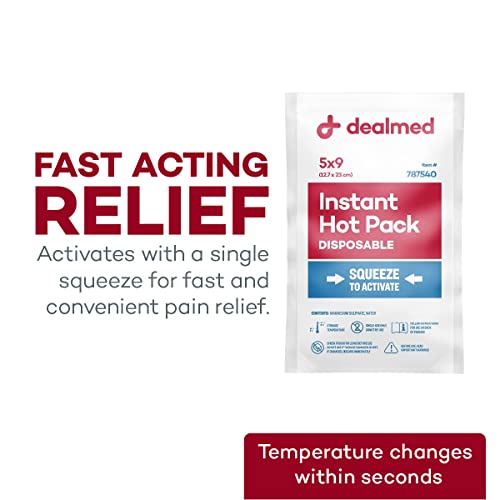 Dealmed Instant Hot Pack – Pack of 9, 5" x 9" Disposable Hot Packs for Injuries, Swelling, Sprains, Muscle Soreness and More, Single Squeeze Activation - size: 9 Pack