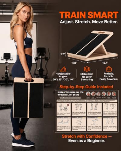 Frylr Slant Board for Exercise, Calf Stretch Board, Foot Stretcher, Portable Foldable Wooden Wedge with 500 lb Capacity, Non-Slip Design, Carry Handle for Home, Gym and Office, Natural Wood - style: Slant Board