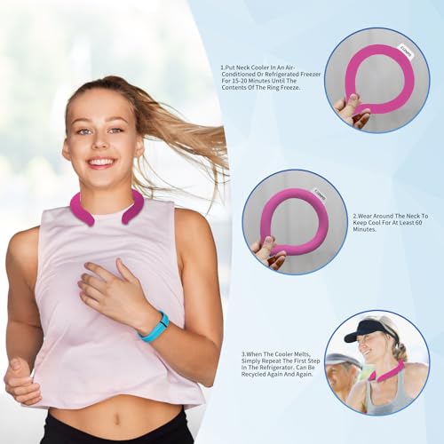 2PCS PCM Neck Cooling Tube with Insulated Bag, Reusable Ice Ring Neck Cooler Wrap, Wearable Cooling Neck Ring for Hot Weather Outdoor Work, TPU Gel Freezable Collar (Rose*2) - color: Double Rose