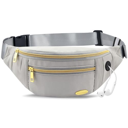 Entchin Water-Resistant Fanny Pack, 4-Zipper Belt Bag - color: Mini Grey