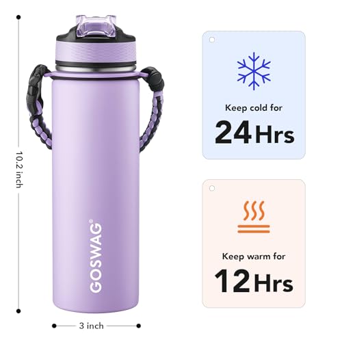 GOSWAG 24oz Insulated Stainless Steel Travel Water Bottle, 2 Lids - color: Matte Lilac