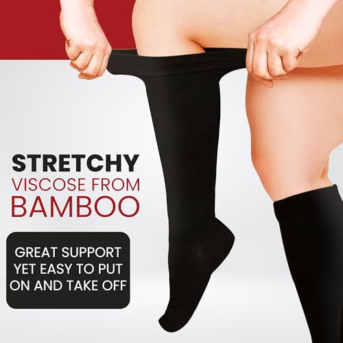 BAMS Plus Size Compression Socks Wide Calf XL XXL XXXL – Graduated Knee-High Support, Viscose from Bamboo Easy-On/Easy-Off - color: Black, size: XX-Large