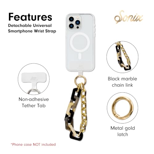 Sonix Phone Wristlet - Detachable Universal Smartphone Wrist Strap, Hands-Free Lanyard Cellphone Bracelet with Tether Tab - color: Marble & Chain Black