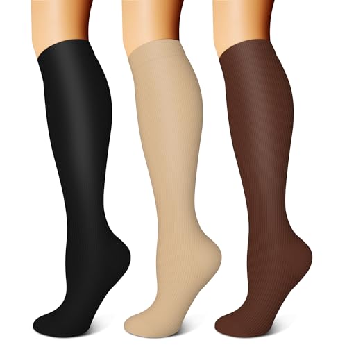 FEYHAY Copper Compression Socks (3 Pairs) 15-20 mmHg Circulation is Best Athletic & Daily for Men & Women, Running, Climbing - color: 13 Black/Coffee/Beige, size: Small-Medium