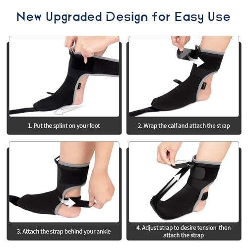 Adjustable Night Splint for Foot Drop & Plantar Fasciitis Relief, Soft Breathable Ankle Brace Support with Massage Ball for Achilles Tendonitis, Heel Spur, Flat Arch - size: Small