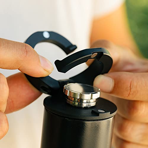 VSSL Insulated Flask with Light, 8 oz Double-Walled Vacuum Sealed Stainless Steel, Leak-Proof Drinking Cap, Split Flip Carabiner for Easy Attachment, Black
