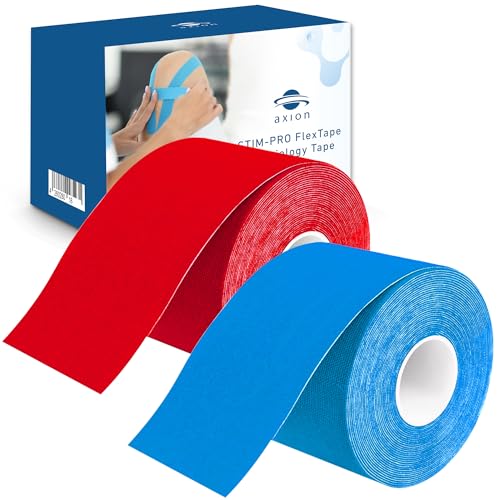 Kinesiology Tape Uncut | 2 Rolls of Athletic Sports Tape in Blue and Red | 16ft Length and 2'' Width per Roll | Waterproof • Skin-Friendly • Elastic | Ideal for Sports | axion - color: Red Blue