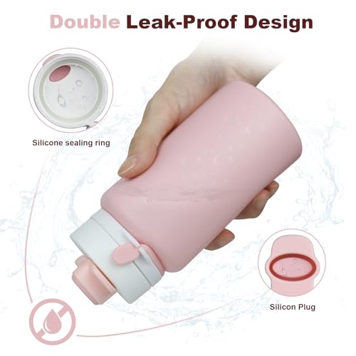 PLTCAT Collapsible Water Bottles, 19oz Foldable Silicone Travel Bottles - color: Pink