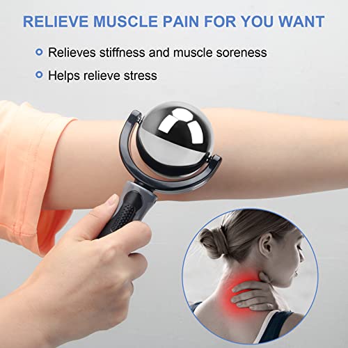 Cold Massage Roller Ball with Handle-Back Muscle Metal Ice Roller Ball Tool - color: Black