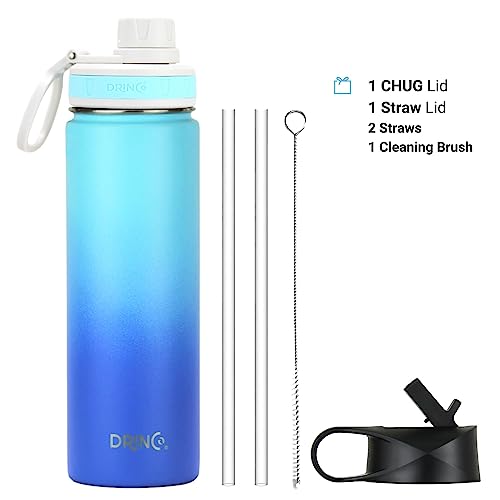 Drinco Stainless Steel Water Bottle Spout Lid Vacuum Insulated Double Wall Water Bottle Wide Mouth Leak Proof Keep Cold Sport Camping Hiking (22oz Morning Sky Blue) - color: 22oz Morning Sky Blue