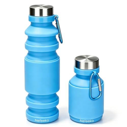 Nefeeko Collapsible Water Bottle, Reuseable BPA Free Silicone Water Bottles - color: Blue-18oz