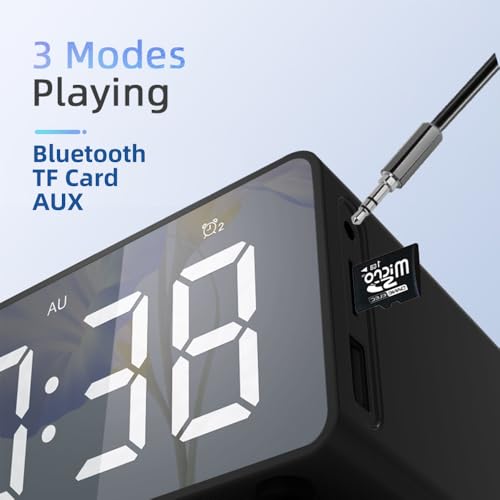 IHAO 7in1 Multifunctional Digital Alarm Clock with 15W Fast Wireless Charger Bluetooth Speaker LED Display Clock FM Radio TF Card, AUX Input, USB Port Dual Alarm for Bedroom and Office-BT510 Black - color: 5in1 Wireless Charger Alarm Clock Bt510 Black